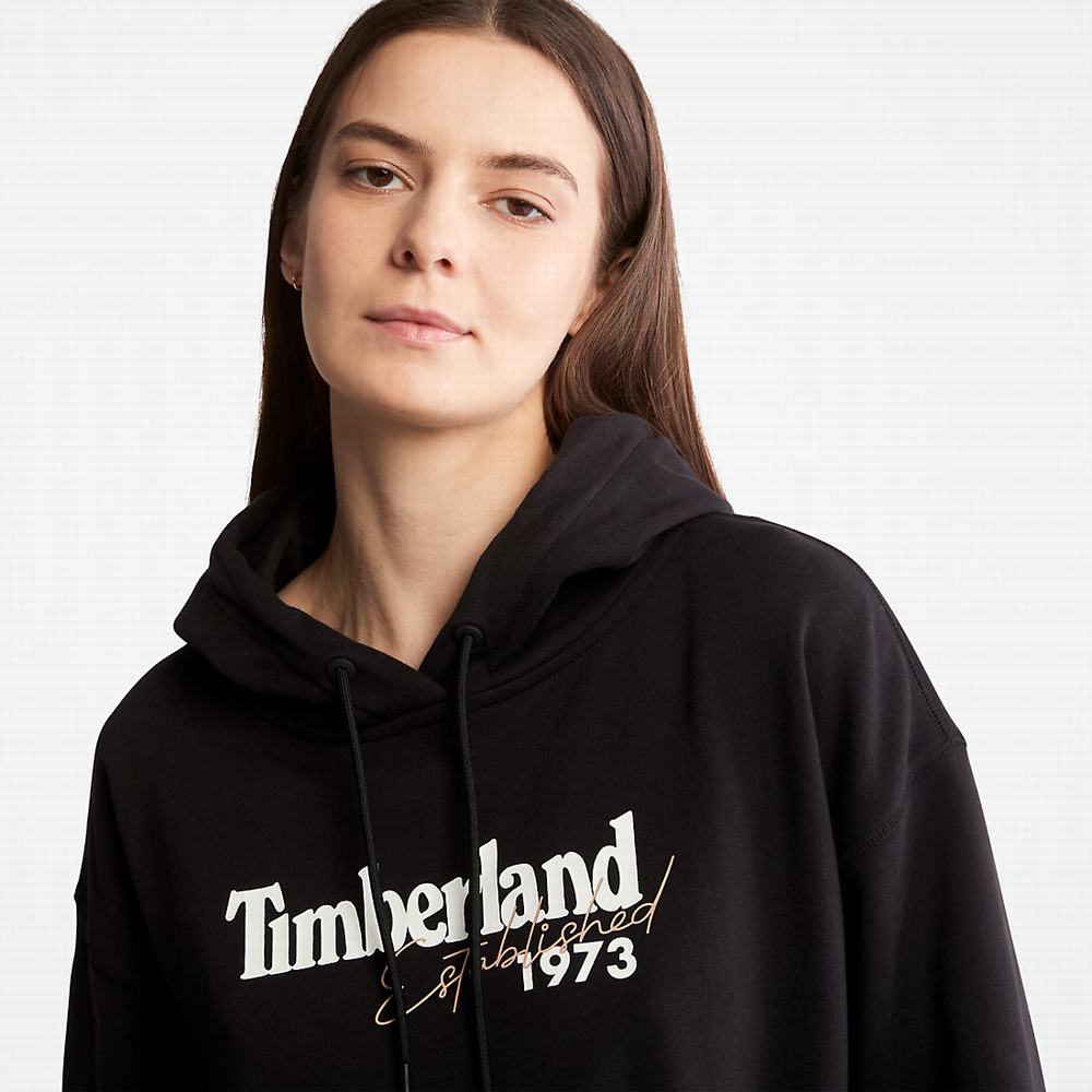 Dámské Mikiny S Kapucí Timberland Established 1973 Logo Černé | TI25743-780