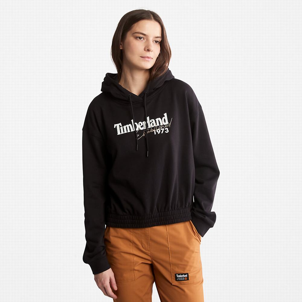Dámské Mikiny S Kapucí Timberland Established 1973 Logo Černé | TI25743-780
