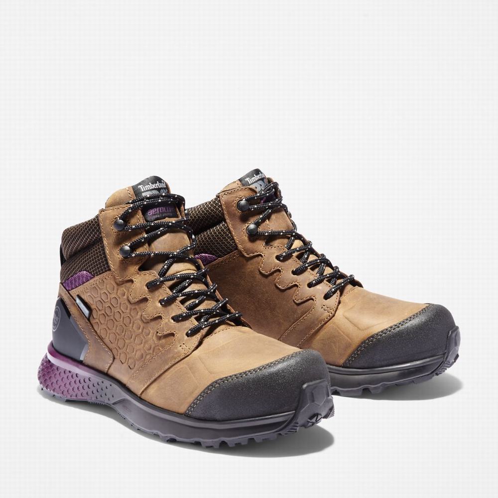 Dámské Pracovní Boty Timberland Reaxion Composite Špicí Waterproof Pracovní Sneaker Hnědé Fialové | TI18490-023