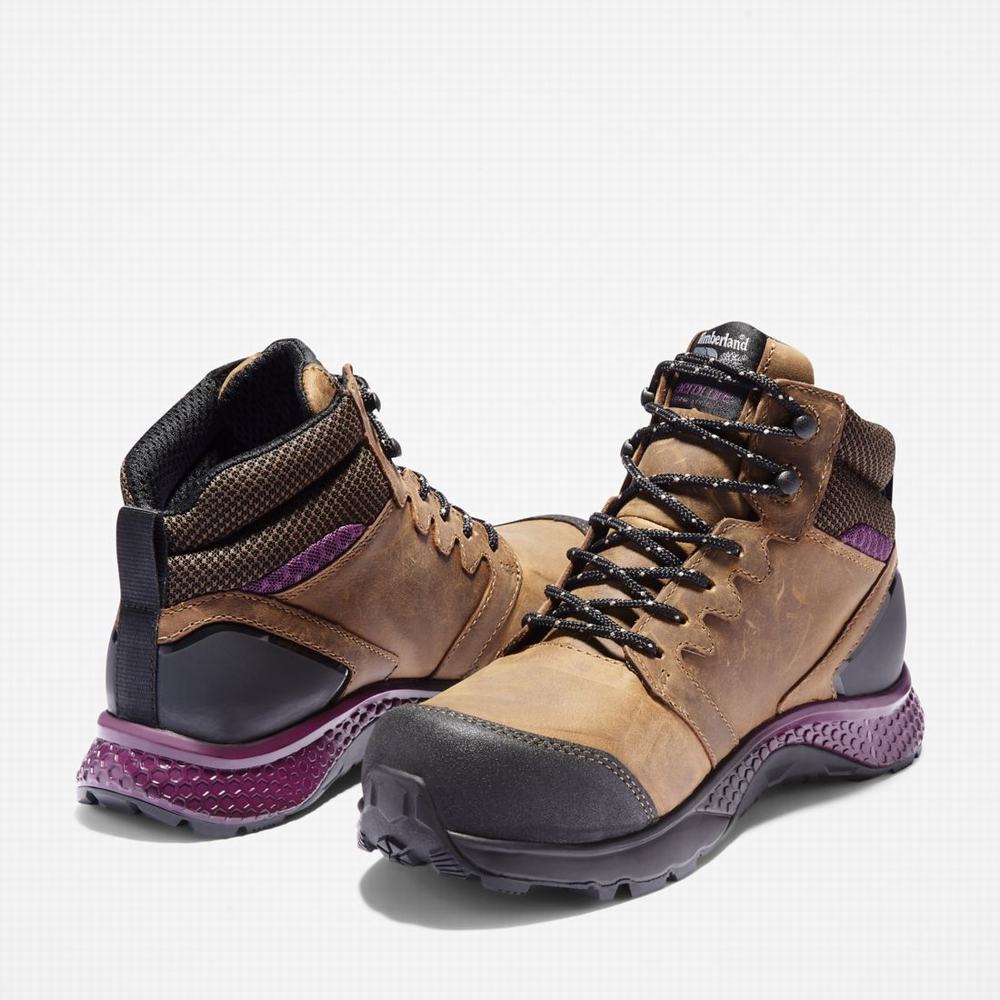 Dámské Pracovní Boty Timberland Reaxion Composite Špicí Waterproof Pracovní Sneaker Hnědé Fialové | TI18490-023