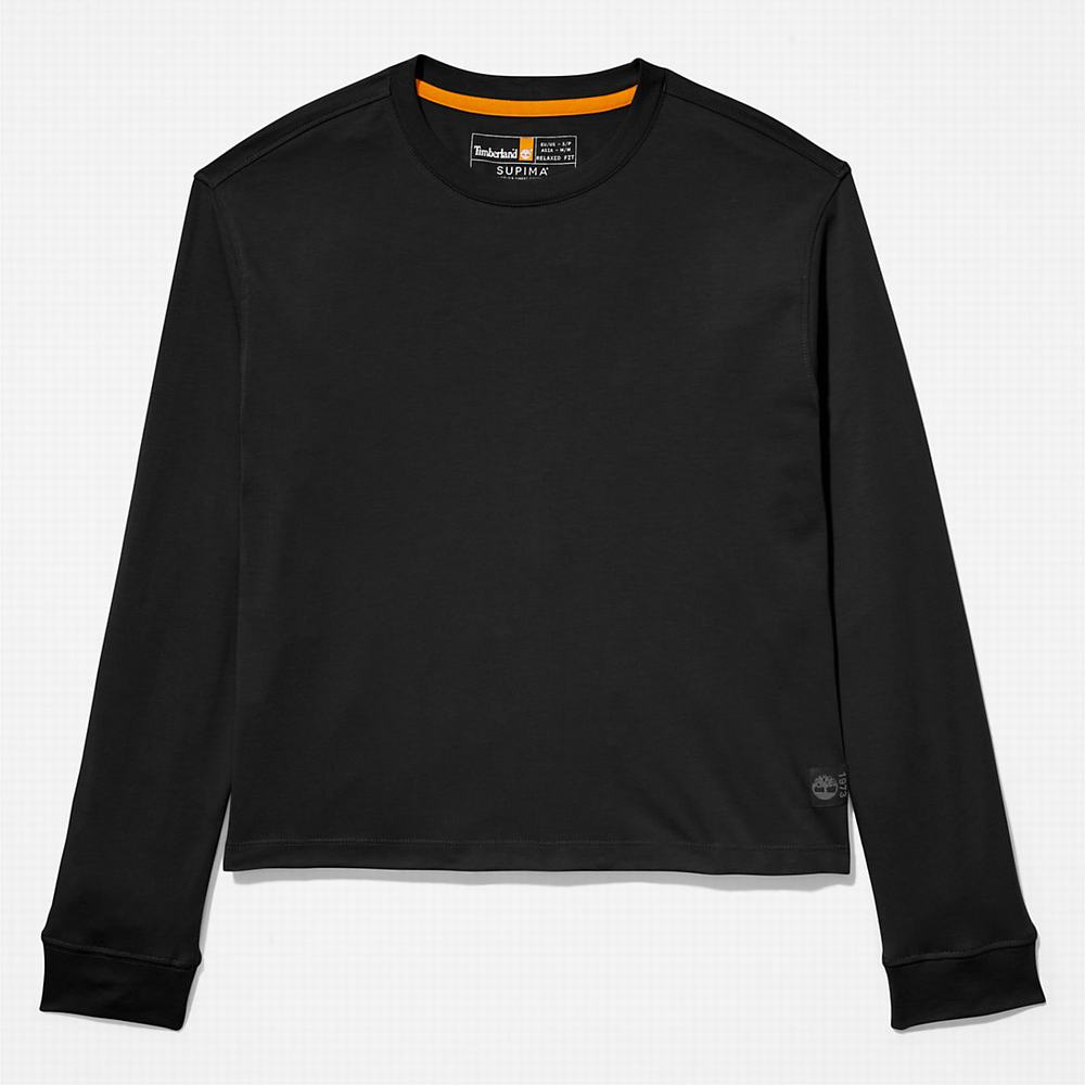 Dámské Tričko Timberland Anti-Odour Supima® Bavlněné Long-sleeved T-Shirt Černé | TI96304-256