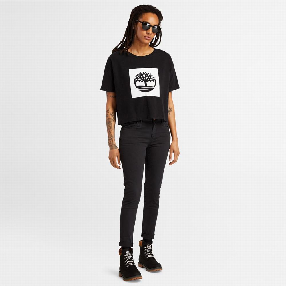 Dámské Tričko Timberland Cropped Logo T-Shirt Černé | TI68143-069
