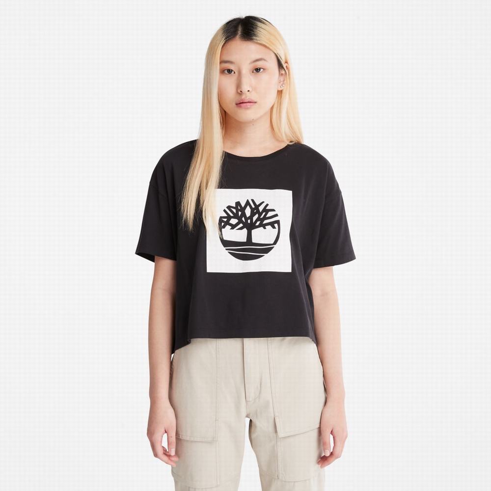 Dámské Tričko Timberland Cropped Logo T-Shirt Černé | TI68143-069