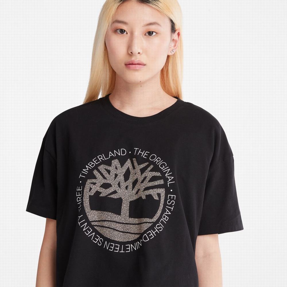 Dámské Tričko Timberland Cropped Logo T-Shirt Černé | TI80652-045