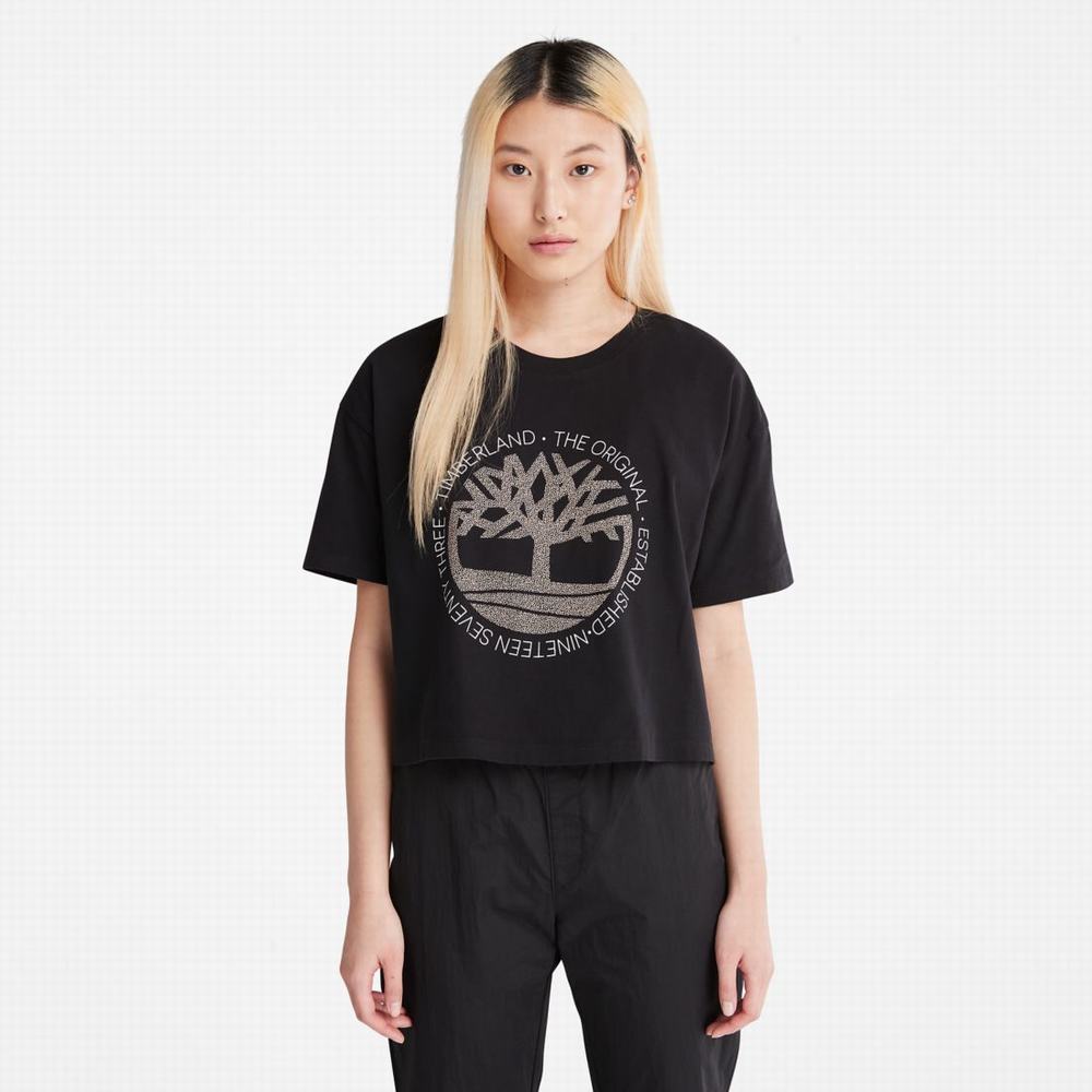 Dámské Tričko Timberland Cropped Logo T-Shirt Černé | TI80652-045