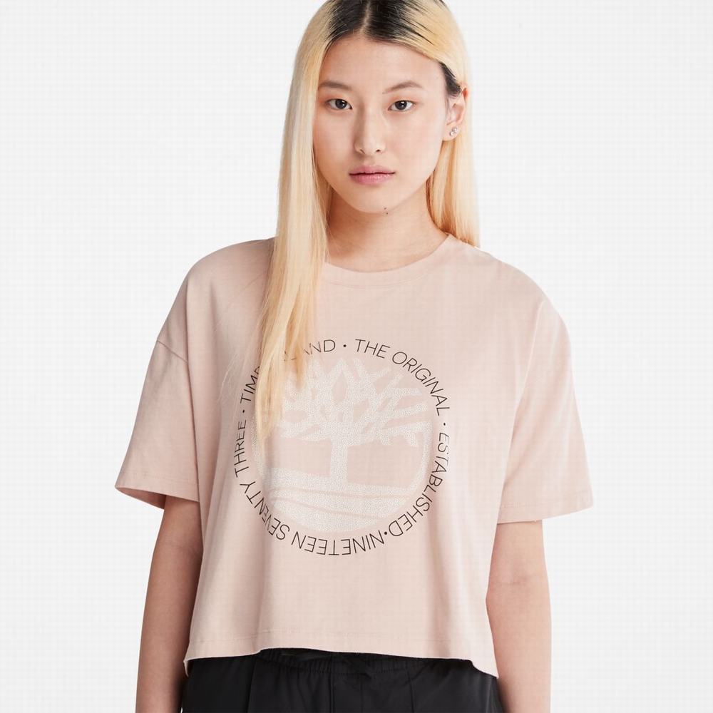 Dámské Tričko Timberland Cropped Logo T-Shirt Růžové | TI90743-842