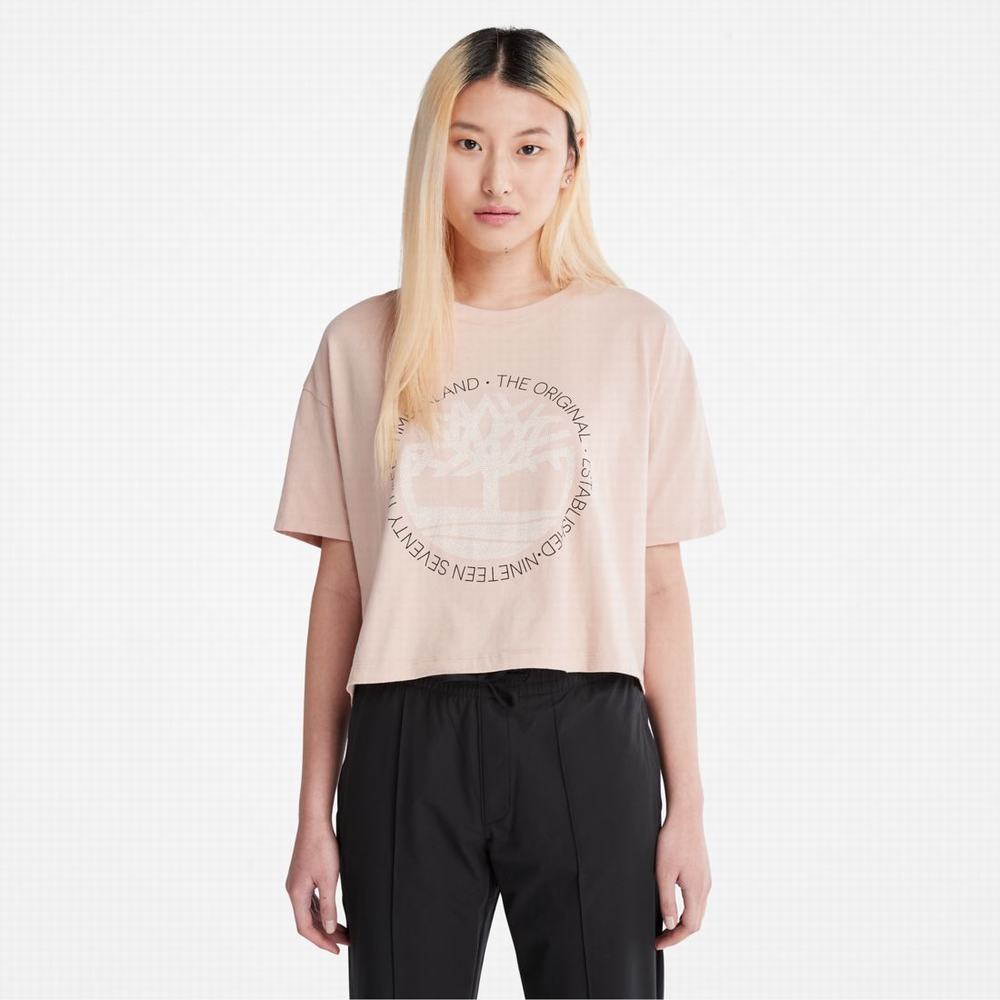 Dámské Tričko Timberland Cropped Logo T-Shirt Růžové | TI90743-842