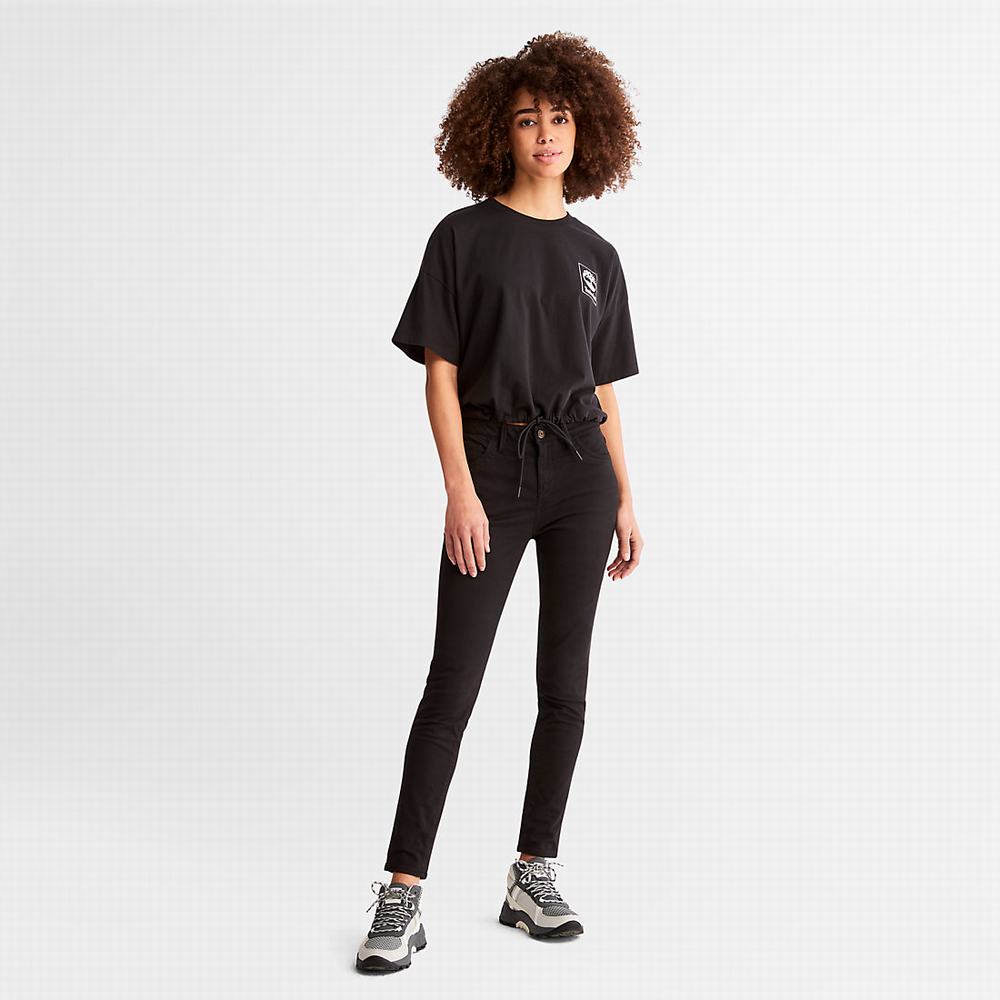 Dámské Tričko Timberland Cropped T-Shirt with Drawstring Hem T-Shirt Černé | TI79436-024