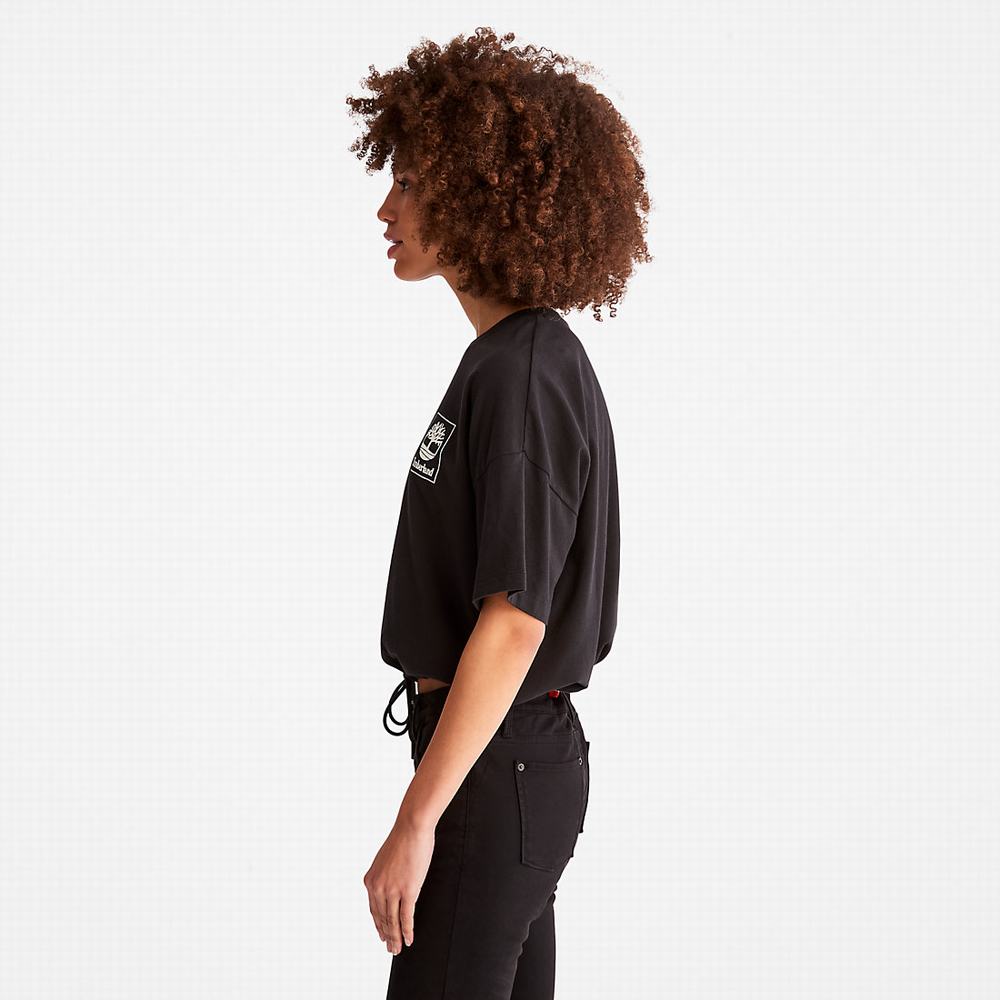 Dámské Tričko Timberland Cropped T-Shirt with Drawstring Hem T-Shirt Černé | TI79436-024
