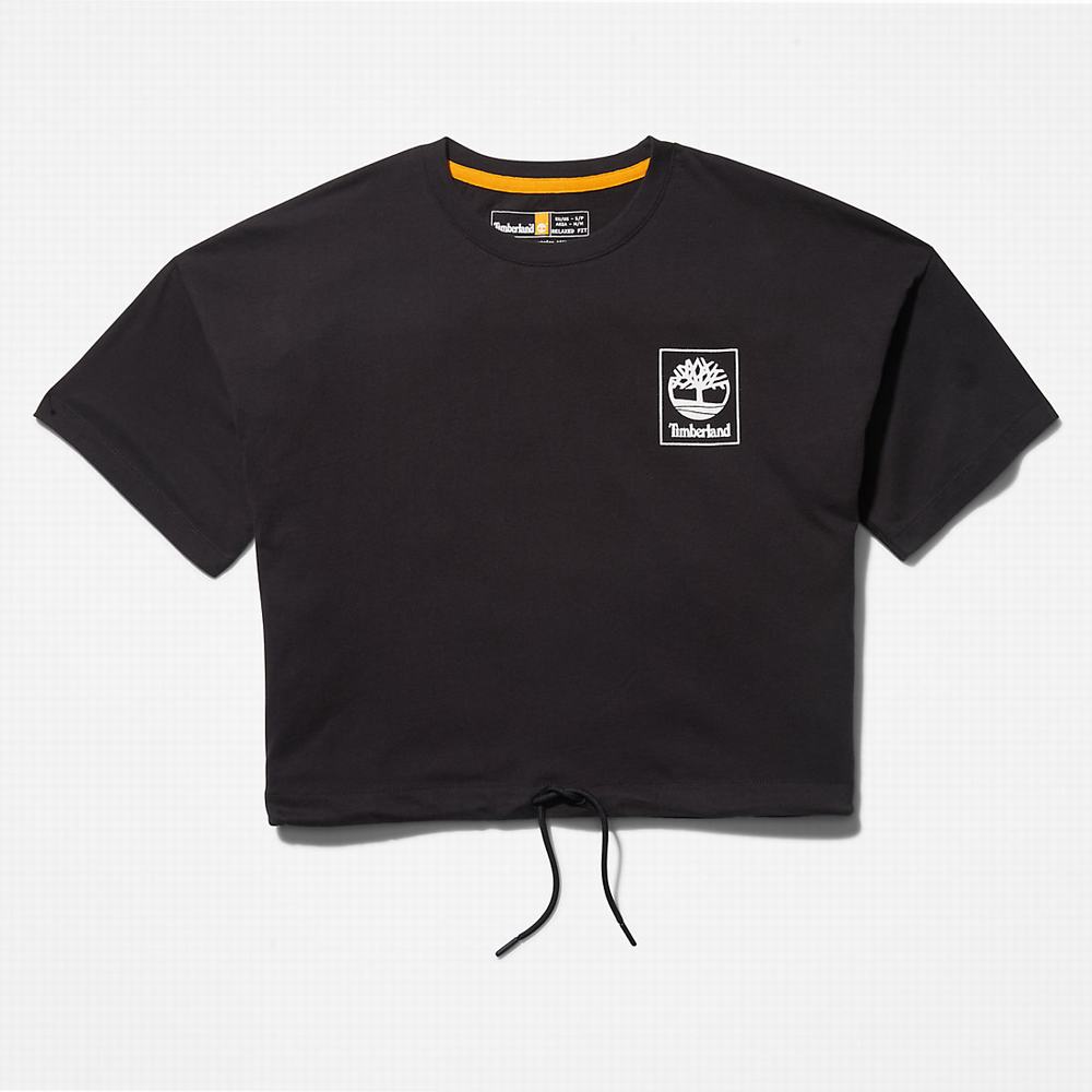 Dámské Tričko Timberland Cropped T-Shirt with Drawstring Hem T-Shirt Černé | TI79436-024