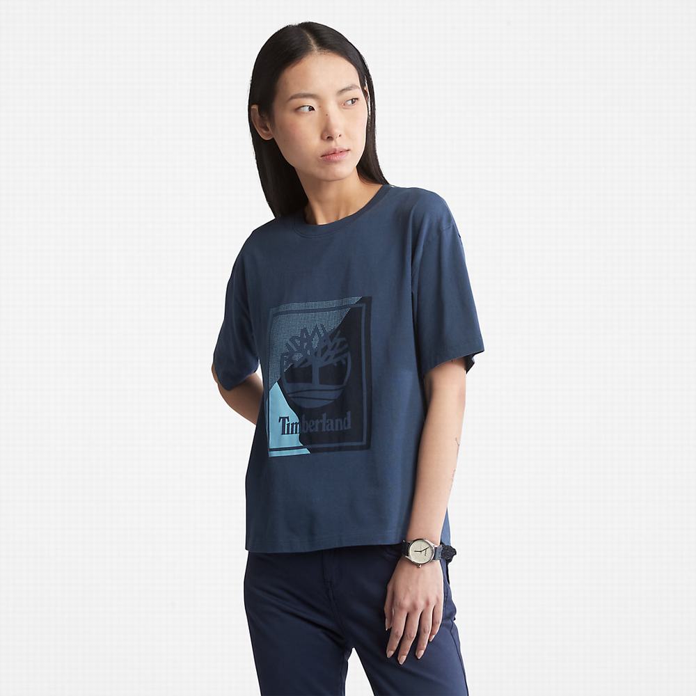 Dámské Tričko Timberland Logo Graphic T-Shirt Tmavě Blankyt | TI13857-230