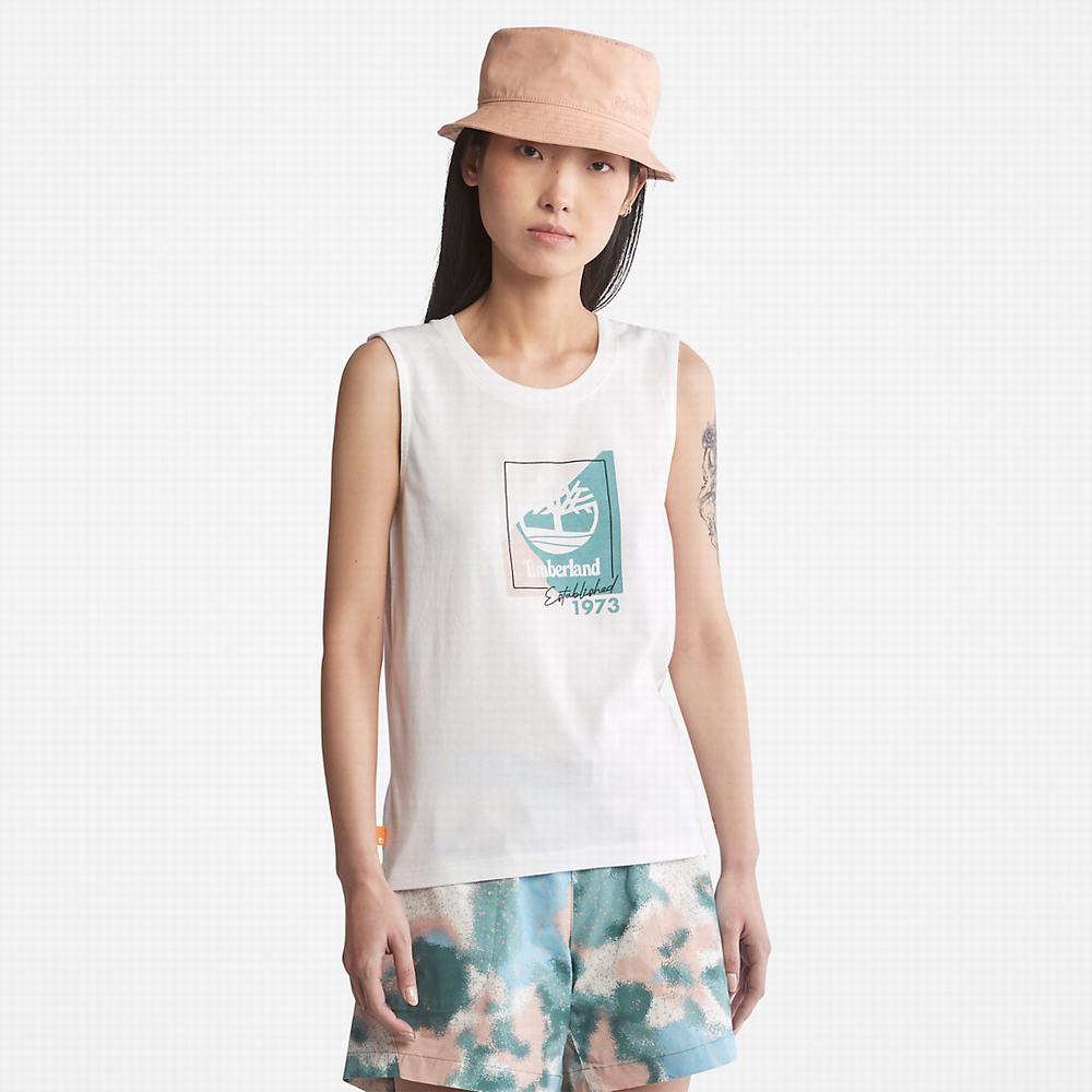 Dámské Tričko Timberland Logo Tank Top Bílé | TI65307-012