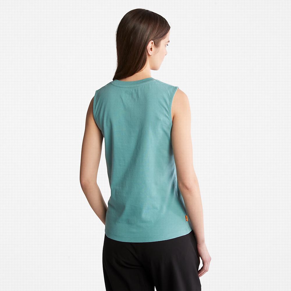 Dámské Tričko Timberland Logo Tank Top Tyrkysové | TI14359-178