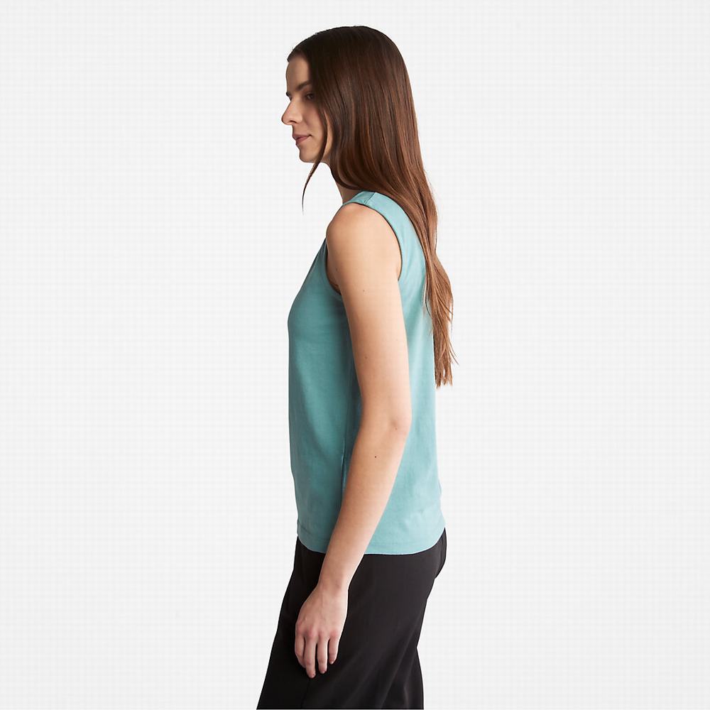 Dámské Tričko Timberland Logo Tank Top Tyrkysové | TI14359-178