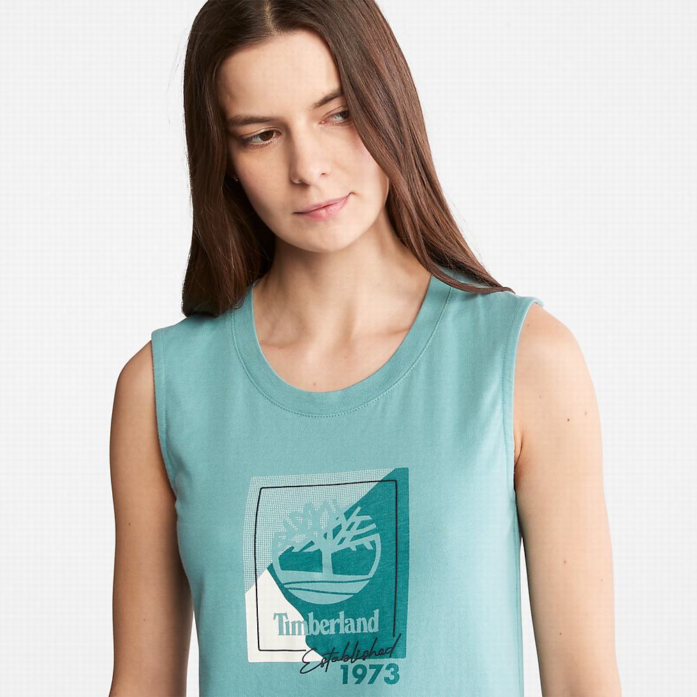 Dámské Tričko Timberland Logo Tank Top Tyrkysové | TI14359-178