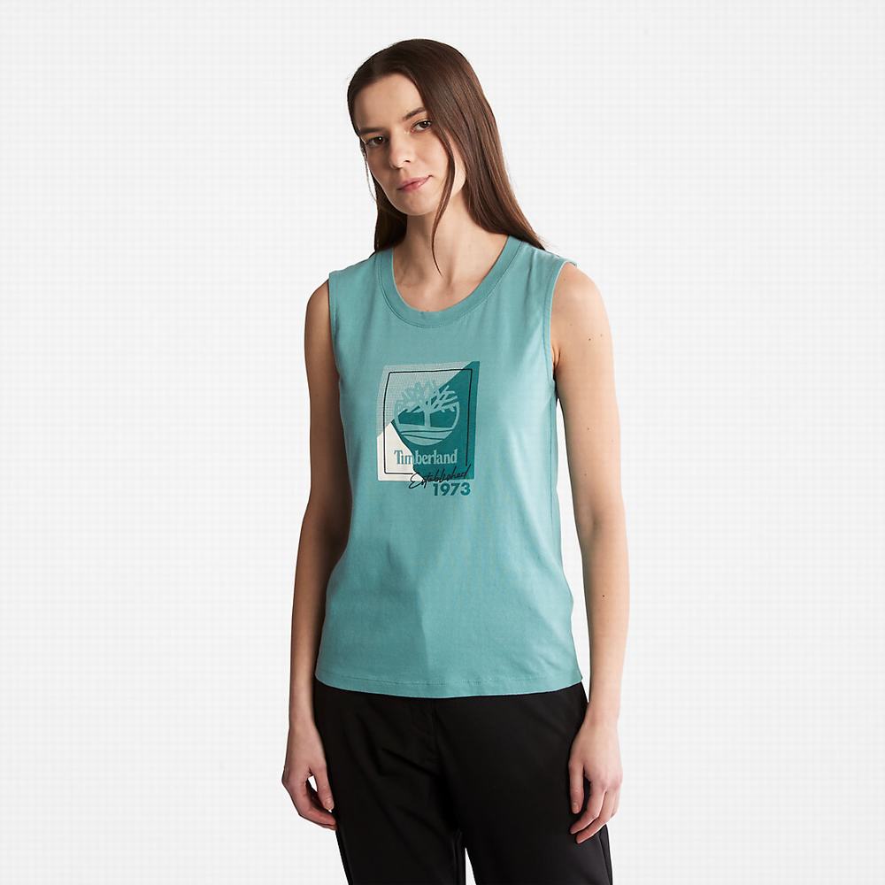 Dámské Tričko Timberland Logo Tank Top Tyrkysové | TI14359-178