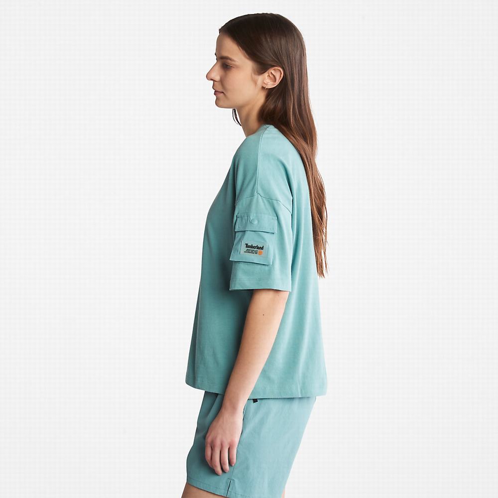 Dámské Tričko Timberland Progressive Utility Pocket T-Shirt Tyrkysové | TI75209-031