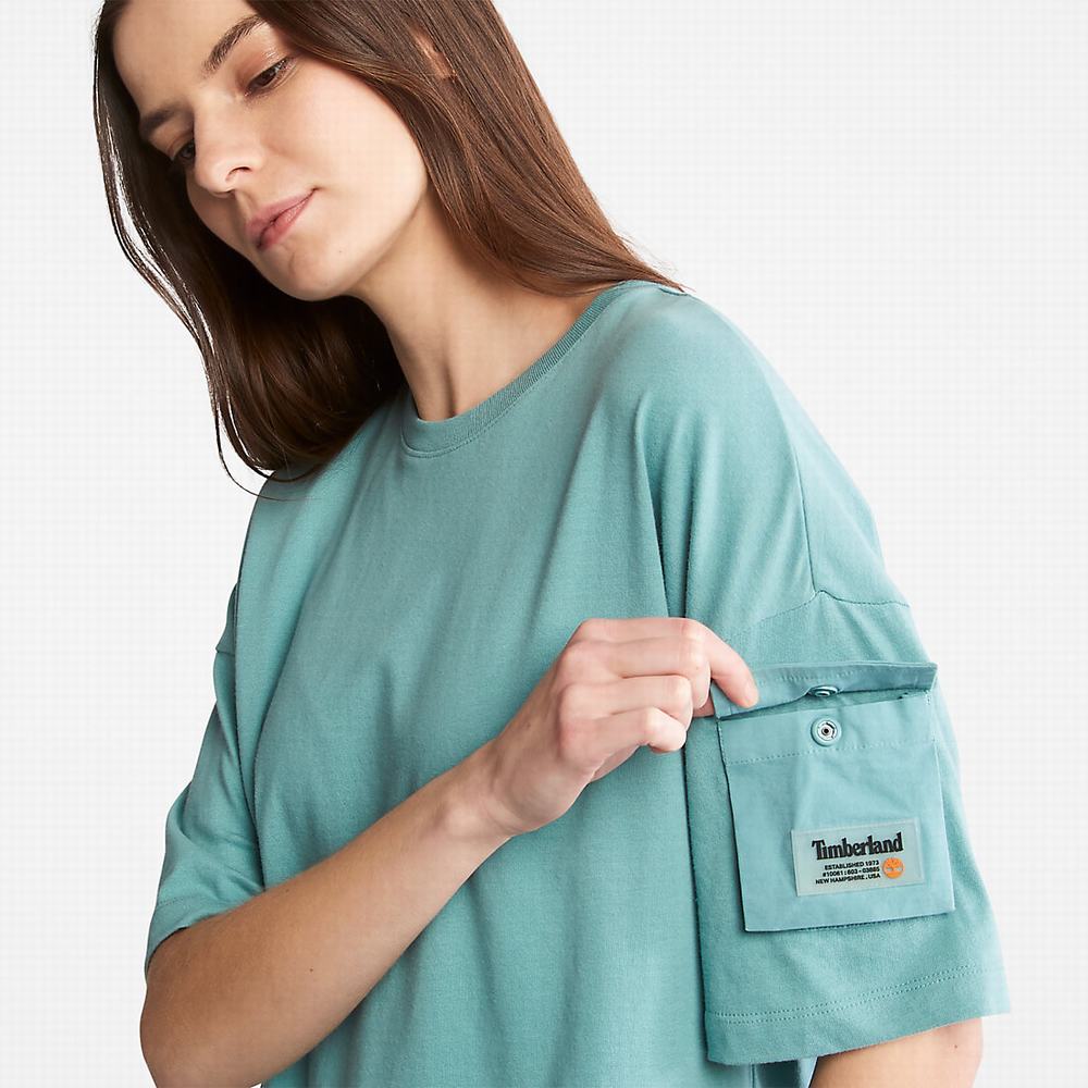 Dámské Tričko Timberland Progressive Utility Pocket T-Shirt Tyrkysové | TI75209-031