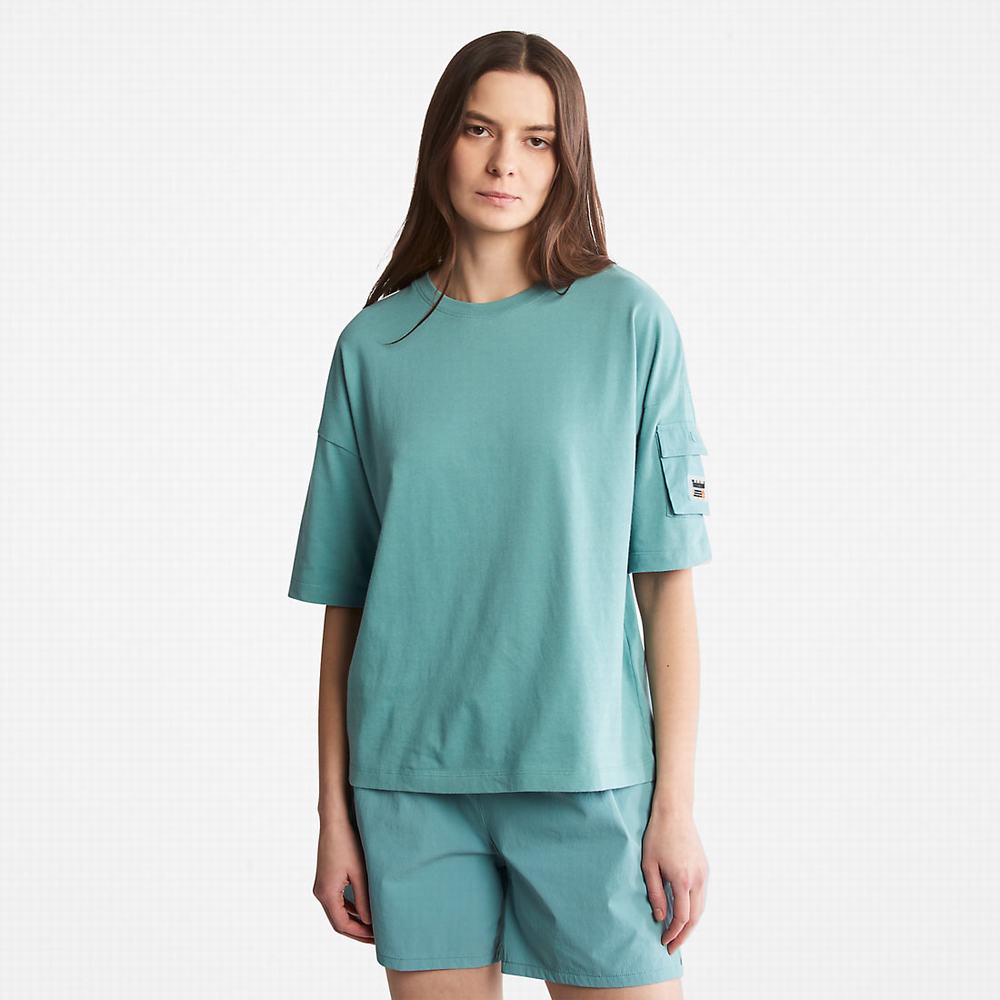 Dámské Tričko Timberland Progressive Utility Pocket T-Shirt Tyrkysové | TI75209-031
