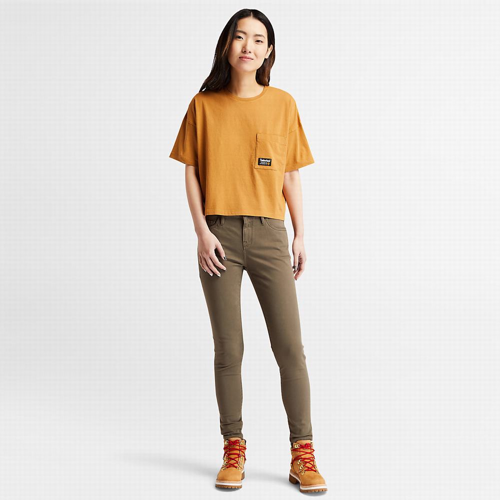 Dámské Tričko Timberland Progressive Utility Pocket T-Shirt Tmavě Žluté | TI79152-126