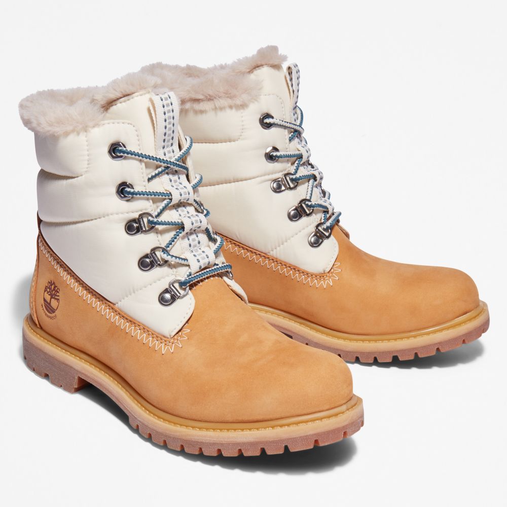 Dámské Zimní Boty Timberland Premium 6-Inch Waterproof Puffer Hnědé Bílé | TI34951-185