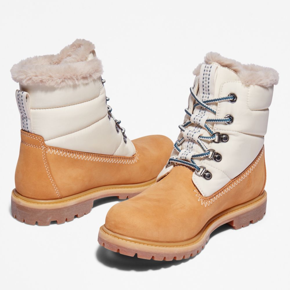 Dámské Zimní Boty Timberland Premium 6-Inch Waterproof Puffer Hnědé Bílé | TI34951-185