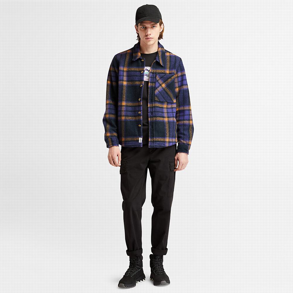 Pánské Bundy Timberland Check Fleece Overshirt Tmavě Blankyt | TI03972-943
