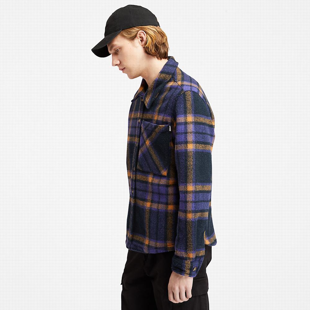 Pánské Bundy Timberland Check Fleece Overshirt Tmavě Blankyt | TI03972-943