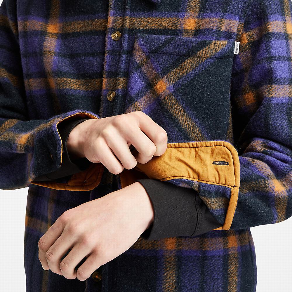 Pánské Bundy Timberland Check Fleece Overshirt Tmavě Blankyt | TI03972-943