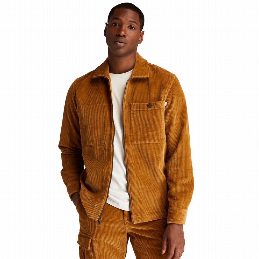 Pánské Bundy Timberland Corduroy Zip Overshirt Hnědé | TI98365-820