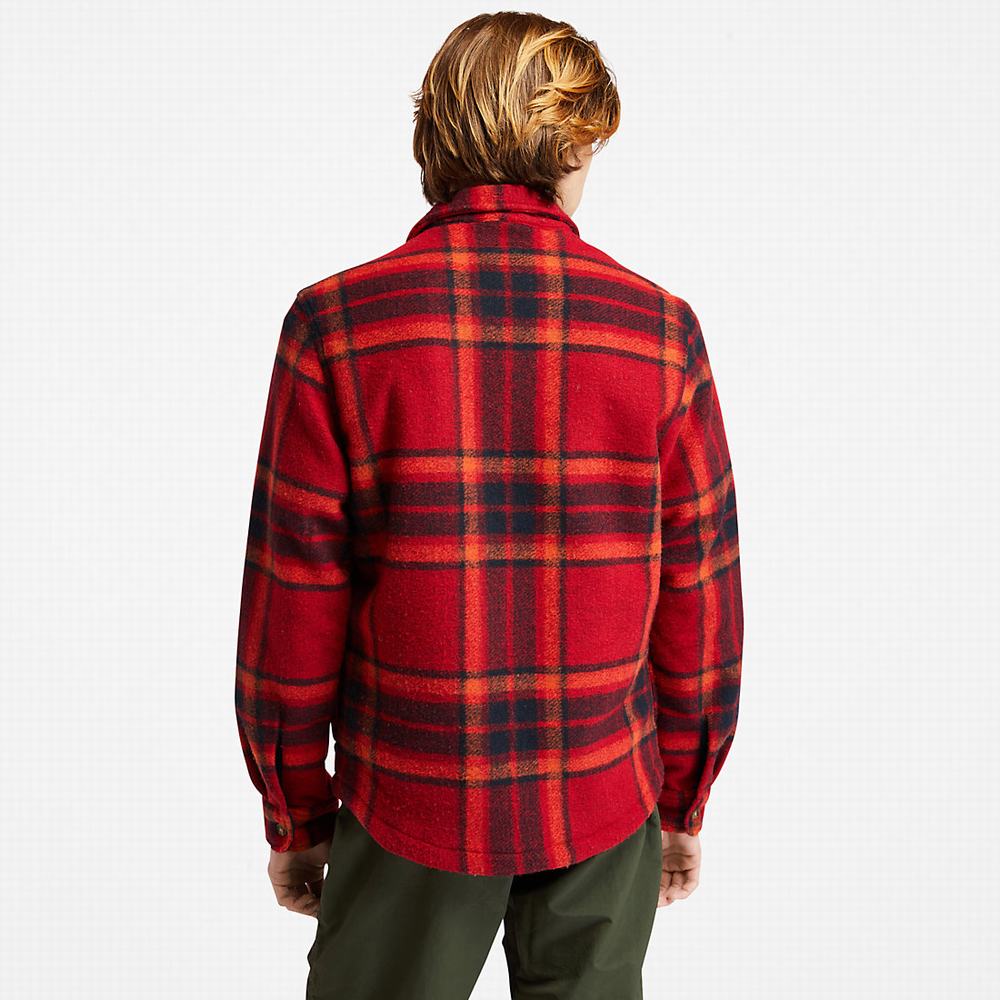 Pánské Bundy Timberland Plaid Fleece Overshirt Červené | TI87940-209