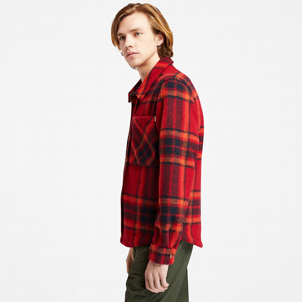 Pánské Bundy Timberland Plaid Fleece Overshirt Červené | TI87940-209