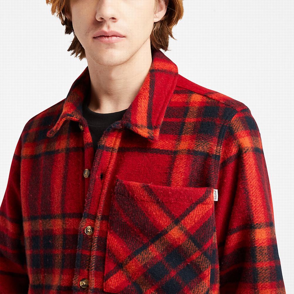 Pánské Bundy Timberland Plaid Fleece Overshirt Červené | TI87940-209
