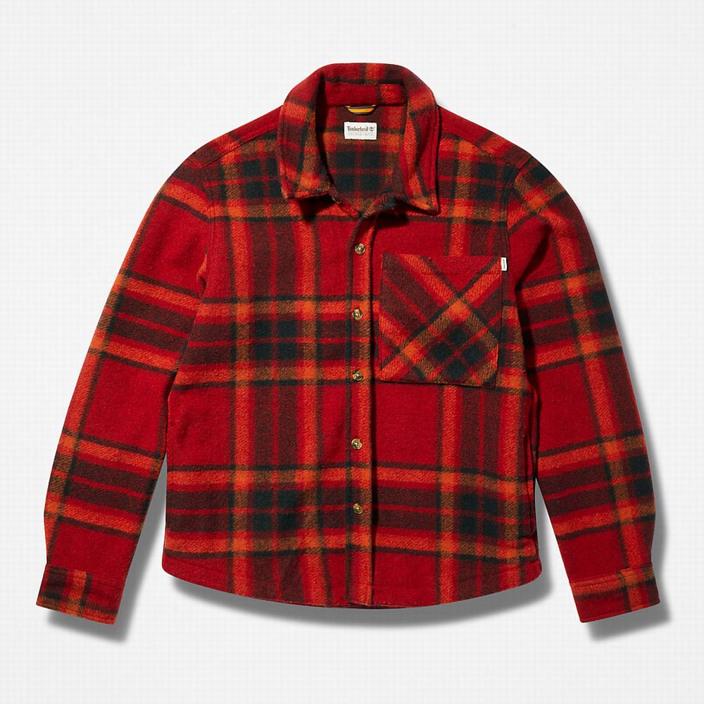 Pánské Bundy Timberland Plaid Fleece Overshirt Červené | TI87940-209