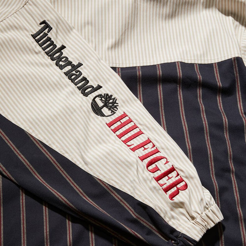Pánské Bundy Timberland Tommy Hilfiger x Timberland® Re-imagined Pruhovaný Overshirt Blankyt | TI23097-042