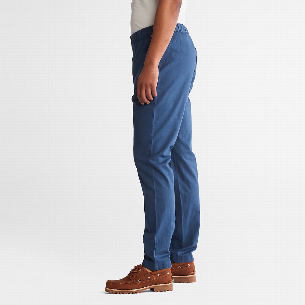 Pánské Kalhoty Jogger Timberland Bavlněné and Linen-Blend Tmavě Blankyt | TI90284-628