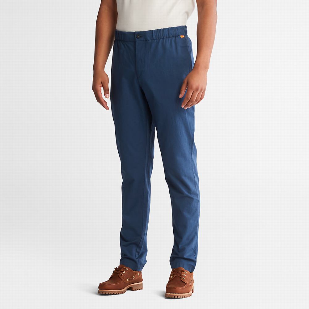 Pánské Kalhoty Jogger Timberland Bavlněné and Linen-Blend Tmavě Blankyt | TI90284-628