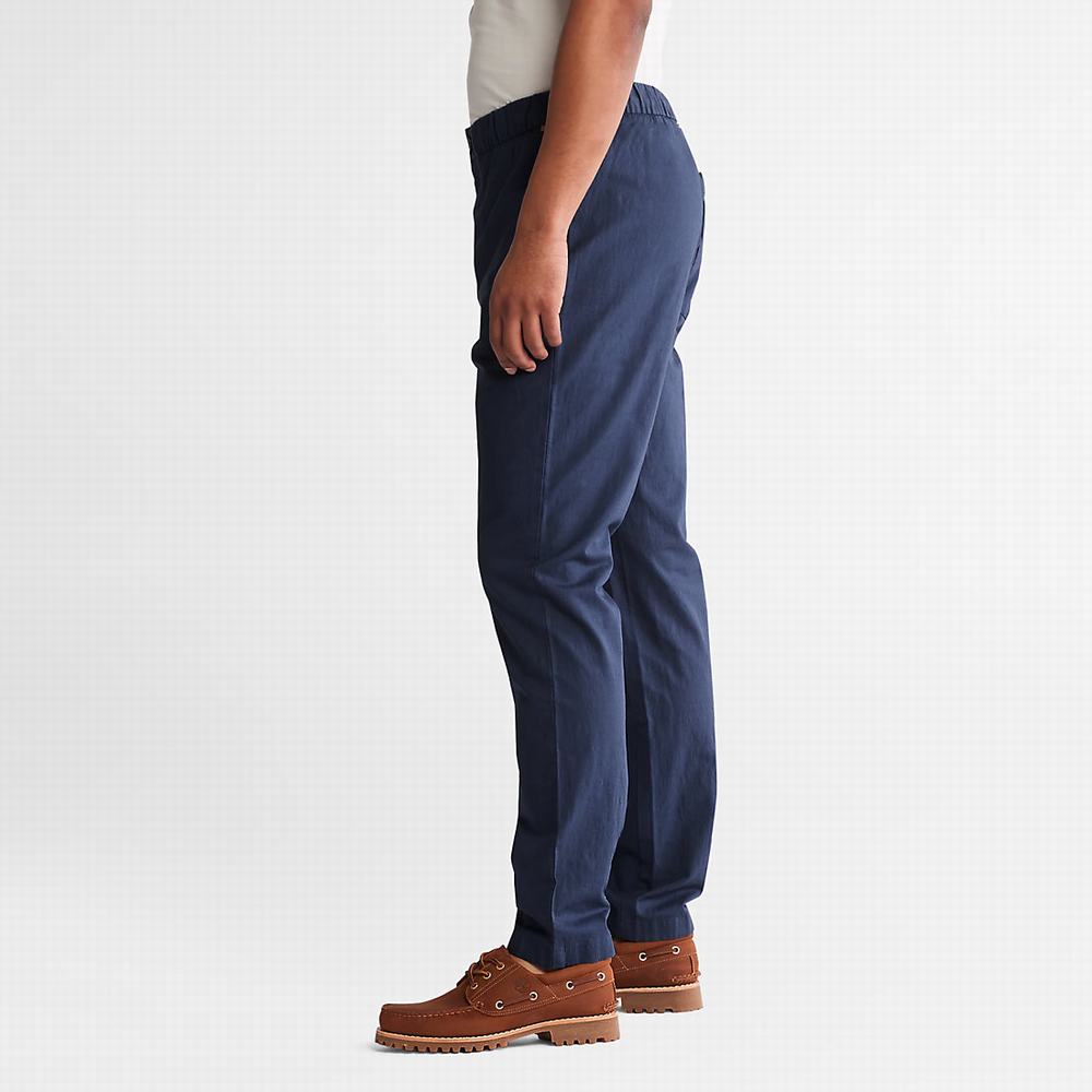 Pánské Kalhoty Jogger Timberland Bavlněné and Linen-Blend Tmavě Blankyt | TI97548-308