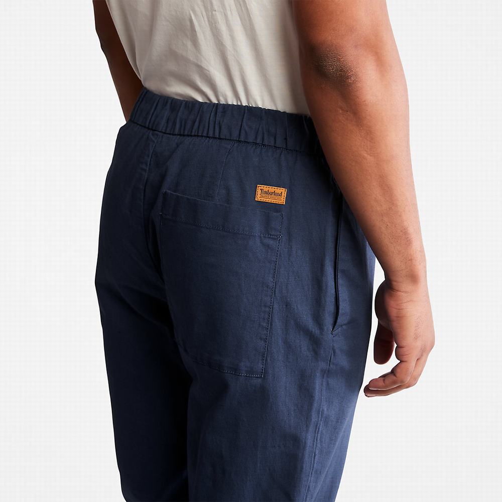 Pánské Kalhoty Jogger Timberland Bavlněné and Linen-Blend Tmavě Blankyt | TI97548-308