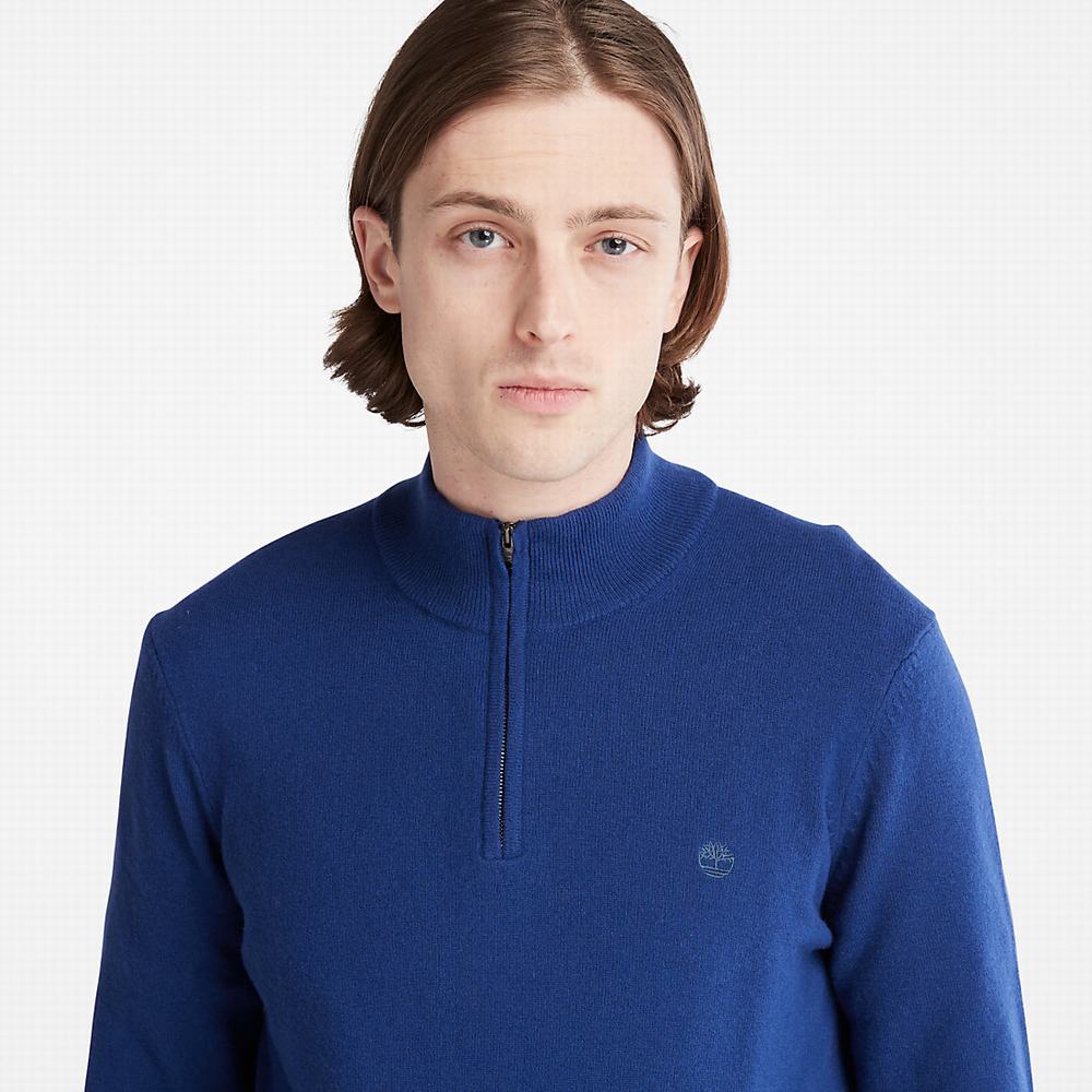 Pánské Jumpers Timberland Cohas Brook Zip-neck Tmavě Blankyt | TI39627-915