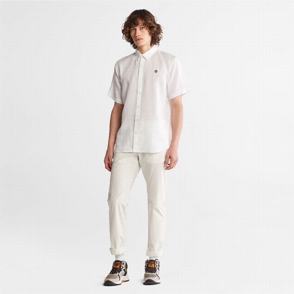 Pánské Košile Timberland Mill River Krátké-Sleeve Linen Bílé | TI71934-409