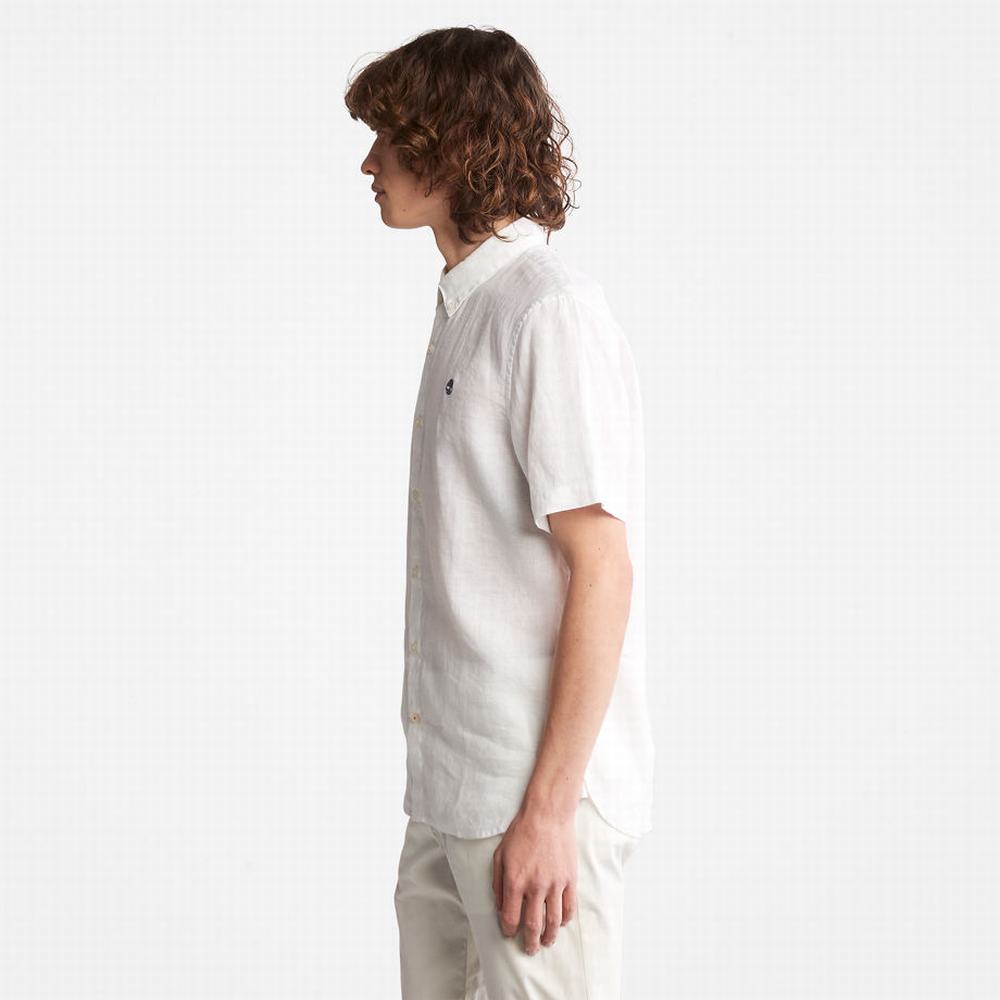 Pánské Košile Timberland Mill River Krátké-Sleeve Linen Bílé | TI71934-409