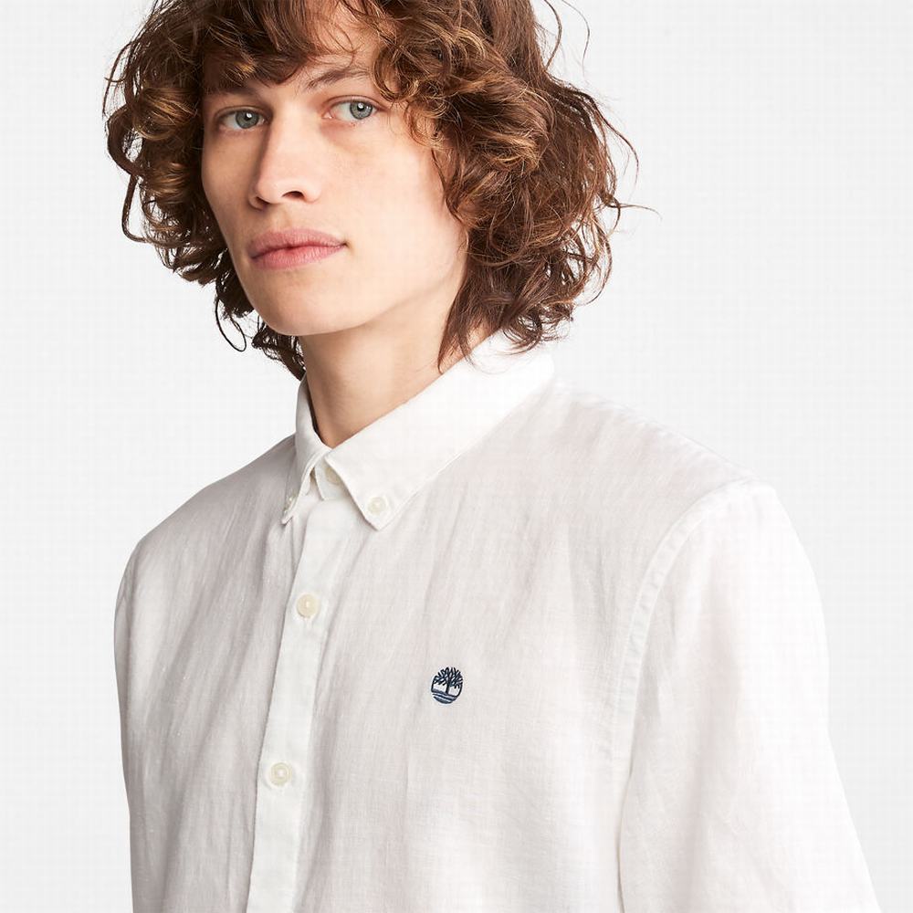 Pánské Košile Timberland Mill River Krátké-Sleeve Linen Bílé | TI71934-409