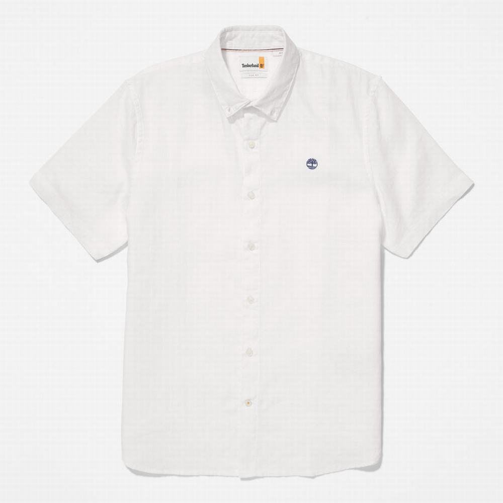 Pánské Košile Timberland Mill River Krátké-Sleeve Linen Bílé | TI71934-409