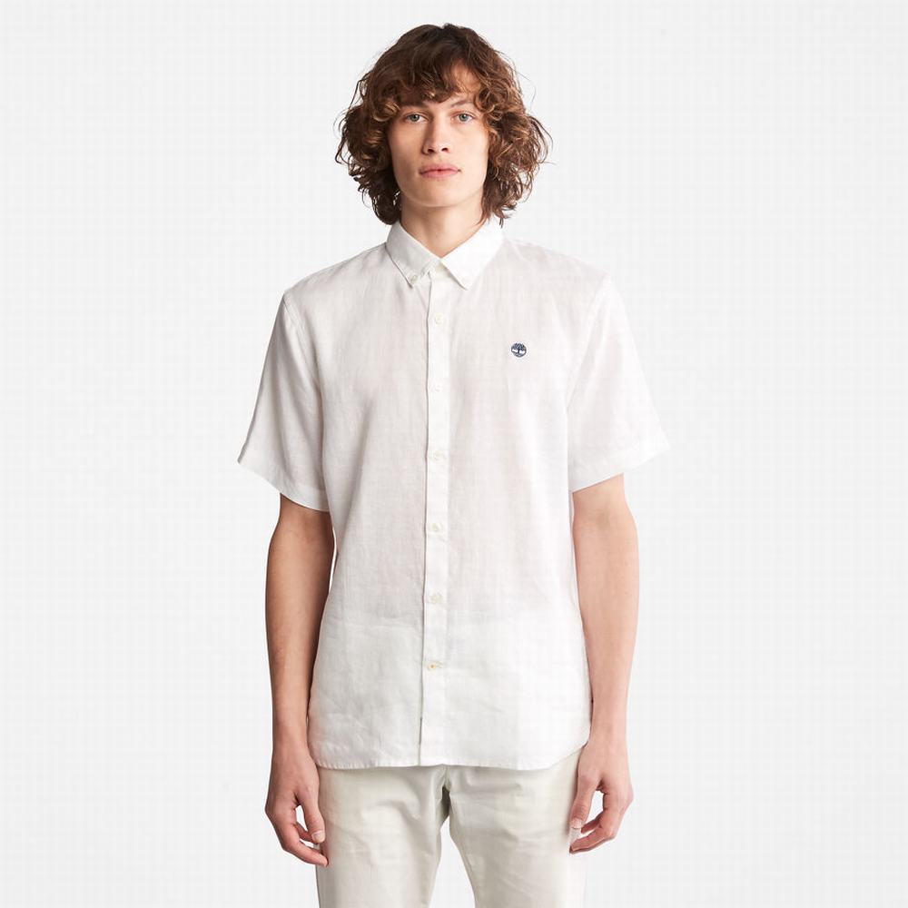Pánské Košile Timberland Mill River Krátké-Sleeve Linen Bílé | TI71934-409