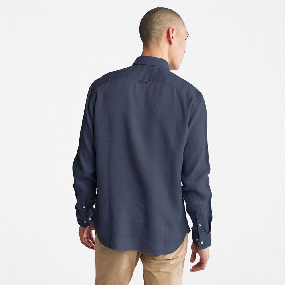 Pánské Košile Timberland Mill River LS Linen Tmavě Blankyt | TI13089-963