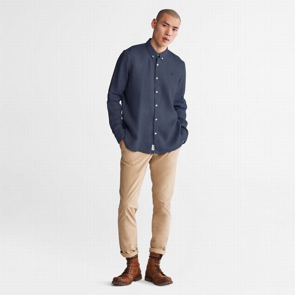 Pánské Košile Timberland Mill River LS Linen Tmavě Blankyt | TI13089-963