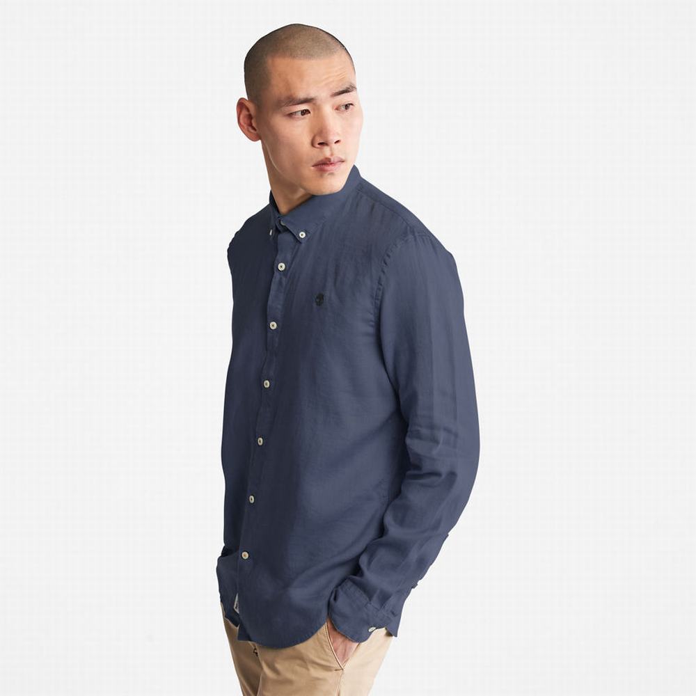 Pánské Košile Timberland Mill River LS Linen Tmavě Blankyt | TI13089-963
