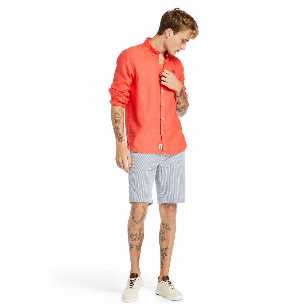 Pánské Košile Timberland Mill River LS Linen Červené | TI14536-035
