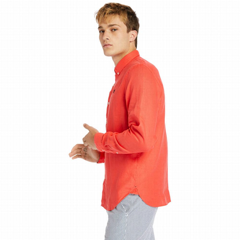 Pánské Košile Timberland Mill River LS Linen Červené | TI14536-035
